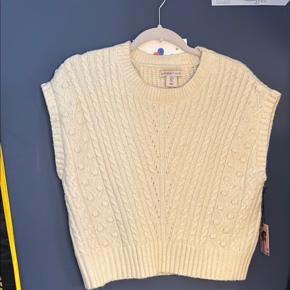 Cream Crew Neck Sweater Vest with Chunky Knit - Picture 1 of 2